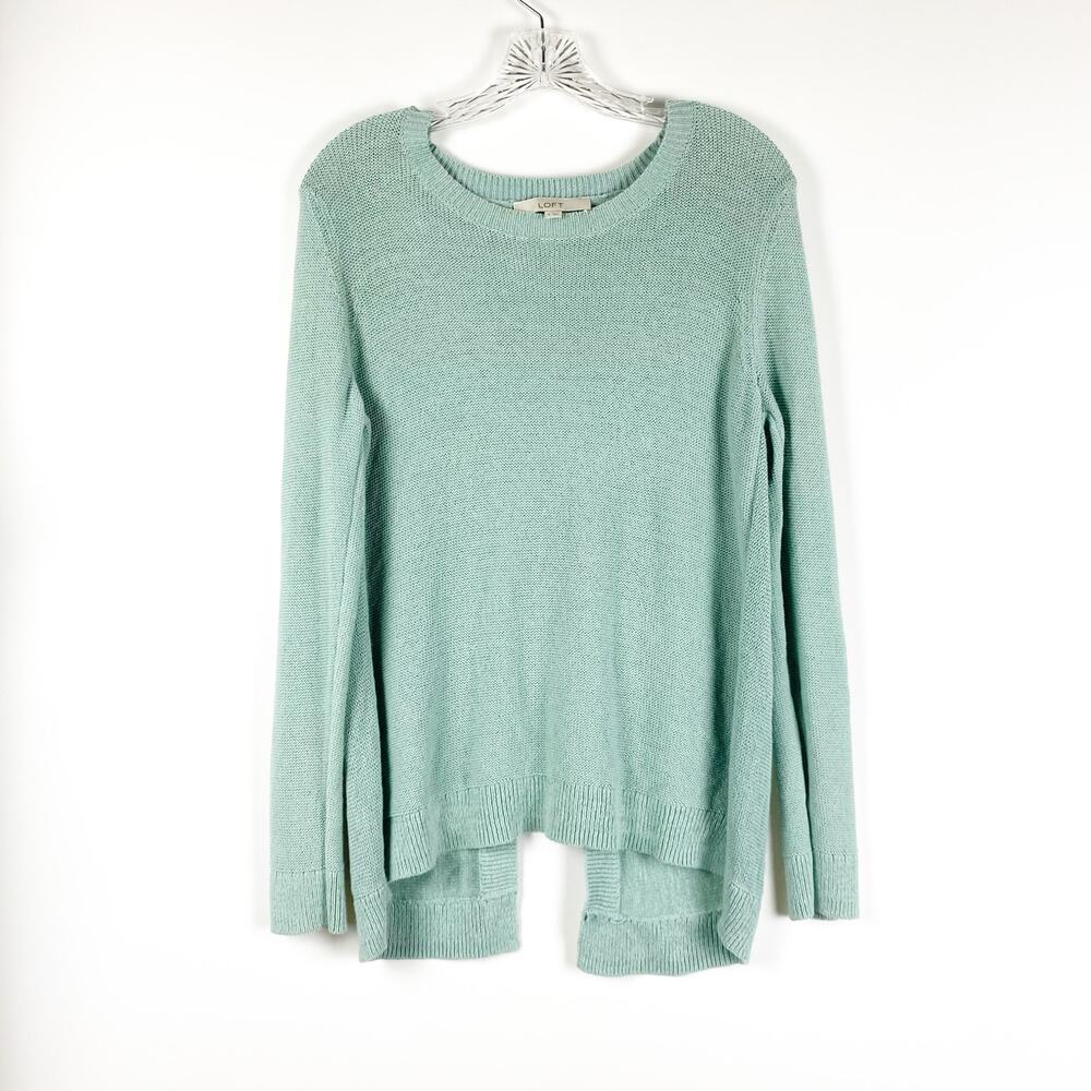 Loft Mint Green Split Back Cable Knit Sweater Pul… - image 3